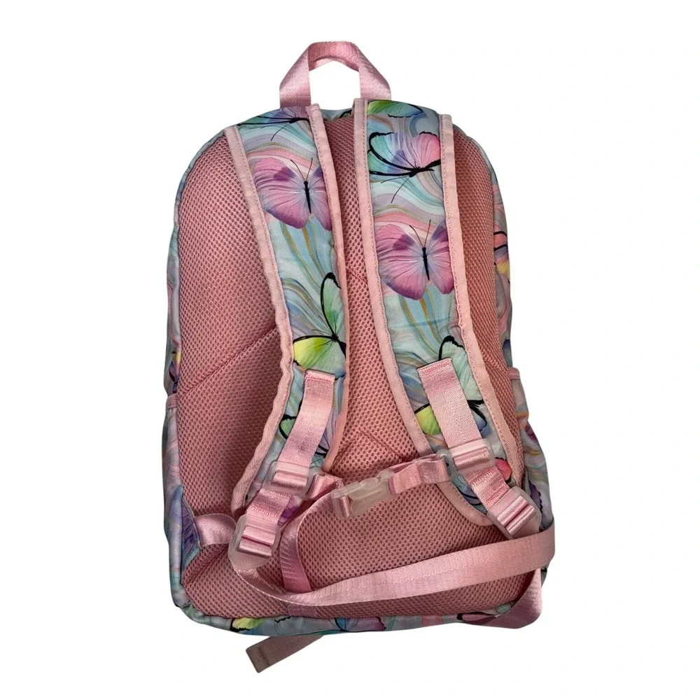 Girls Pastel Butterfly Print Backpack Pink Marbled School Bag‎ with Mesh Back